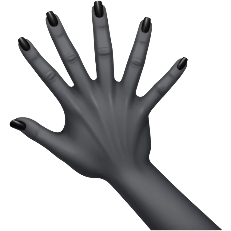 back view of a grey colored arm and hand reaching out with black nails emoji