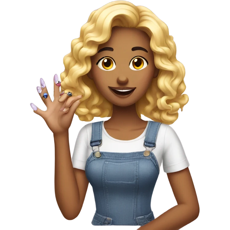 Beautiful girl with a funny nail emoji