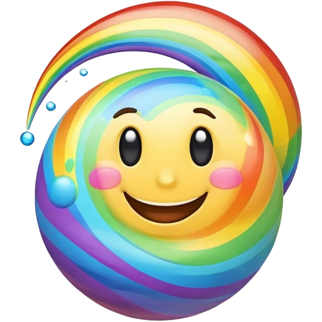 planet with rainbow-colored swirling surface and a happy smiling face emoji