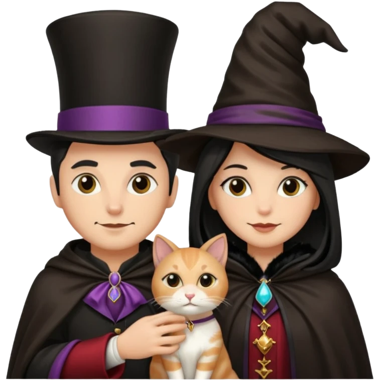 magician couple and their pet cat emoji