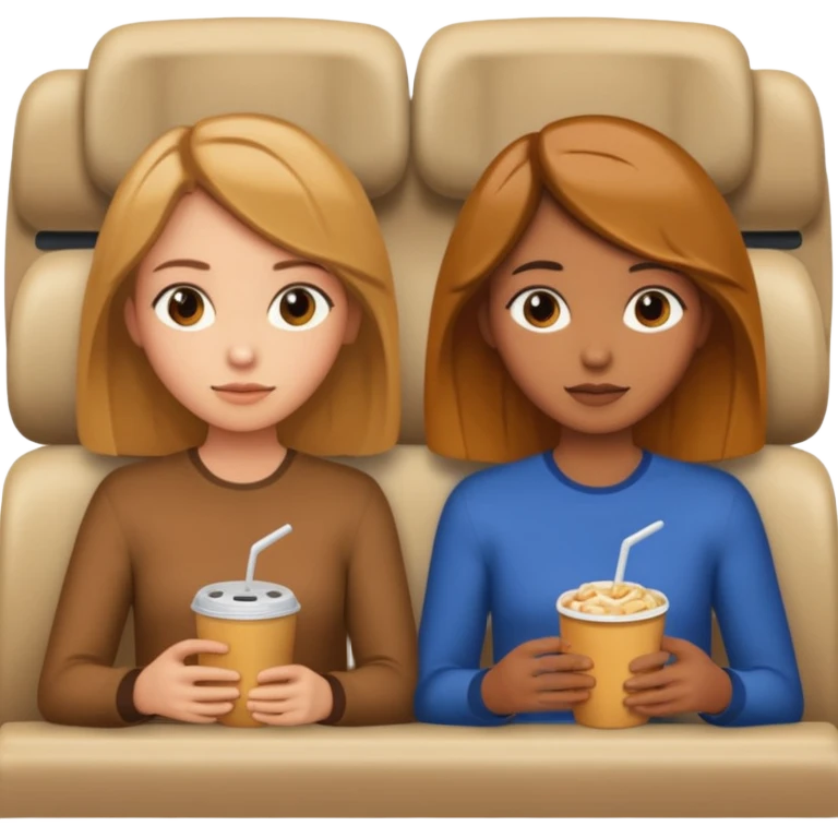 Two girls one caramel coloured hair but short shoulder length hair and one the same colour hair but long they ar watching a movie emoji