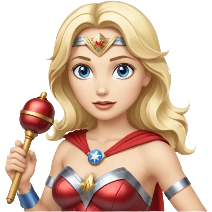 Blonde blue eyes Wonder Woman holding bell and baton emoji