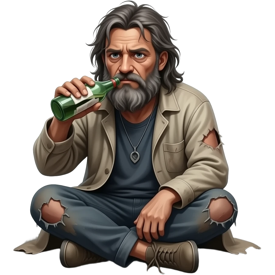 homeless guy dirty drinking on ground emoji