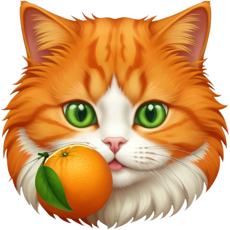 Orange cat eating an orange fruit that has a cat face drawn on it emoji