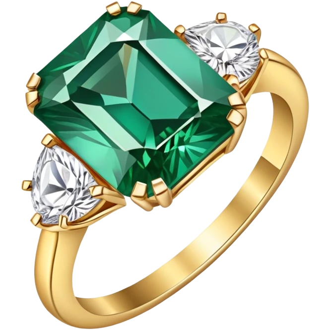 Diamond ring with gold band and emerald-shaped diamond emoji