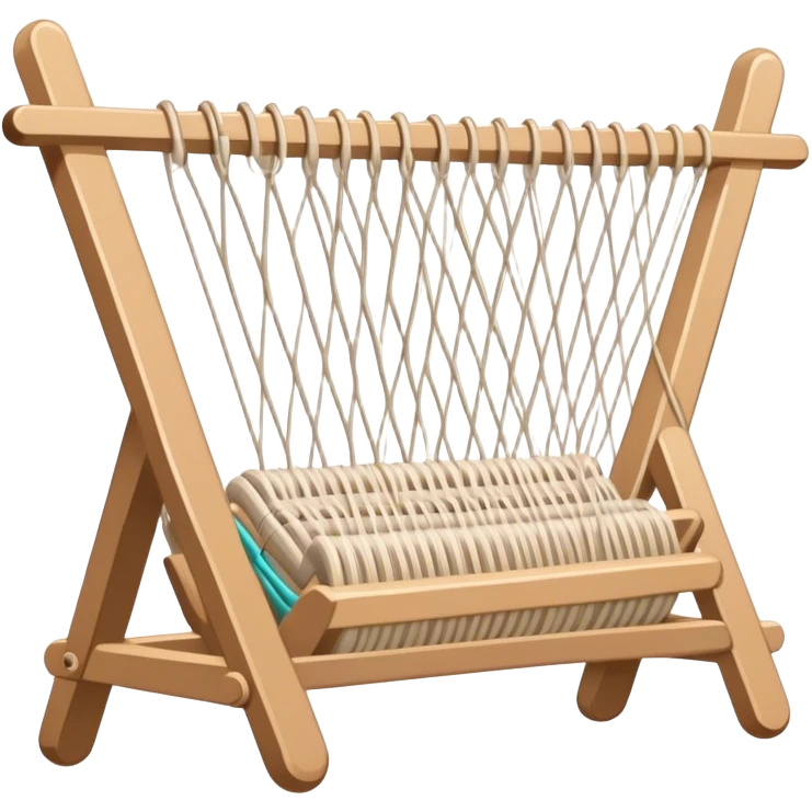Weaving icon, various types of weaving such as basket weaving, macramé, and loom weaving, showing intertwined threads or ropes, weaving tools like shuttle, crochet hook, and loom, minimalistic style, clean lines, transparent background. emoji