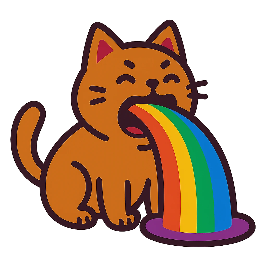 a cute animal throwing up a rainbow, playful and colorful emoji