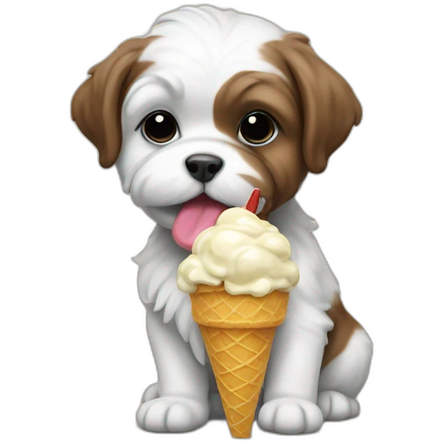 Shitzu puppy eating ice cream emoji