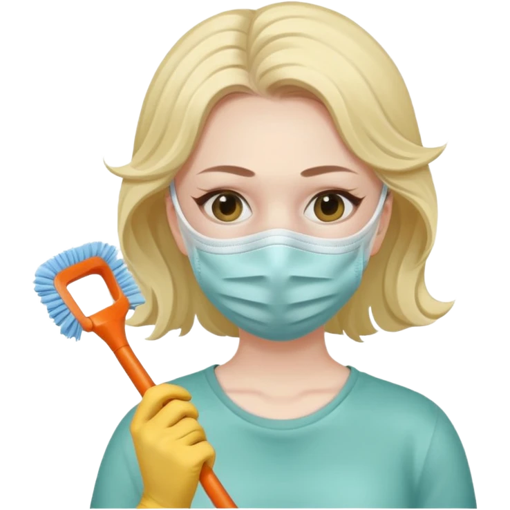 lady cleaning excessively and feeling anxious wearing a mask emoji