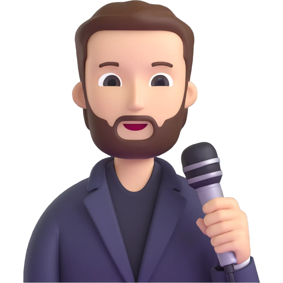 Vavinews Man, professional news reporter with microphone emoji