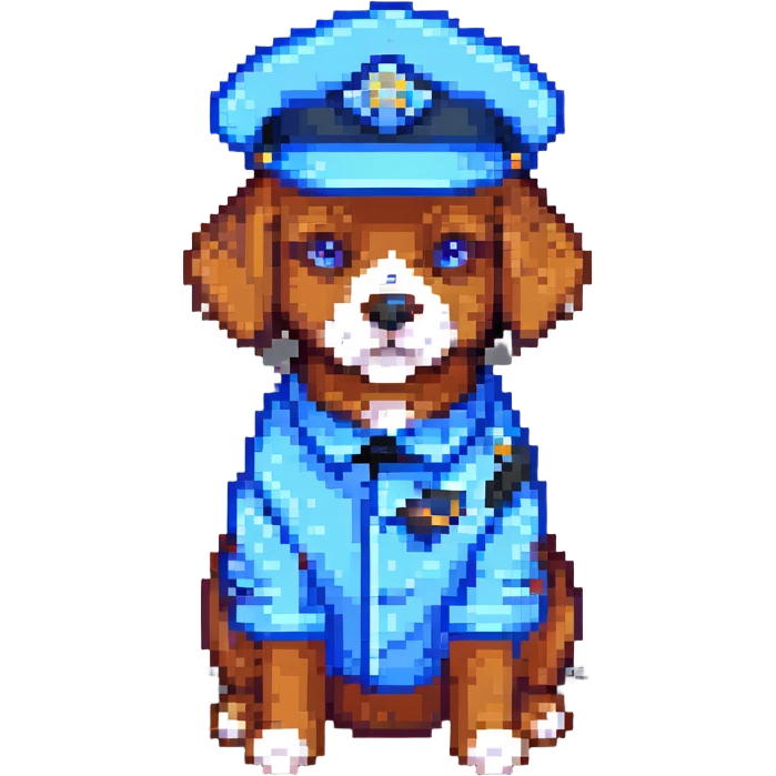 dog with a blue police hat pixel art emoji