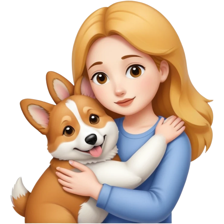 White skin girl hug corgi emoji
