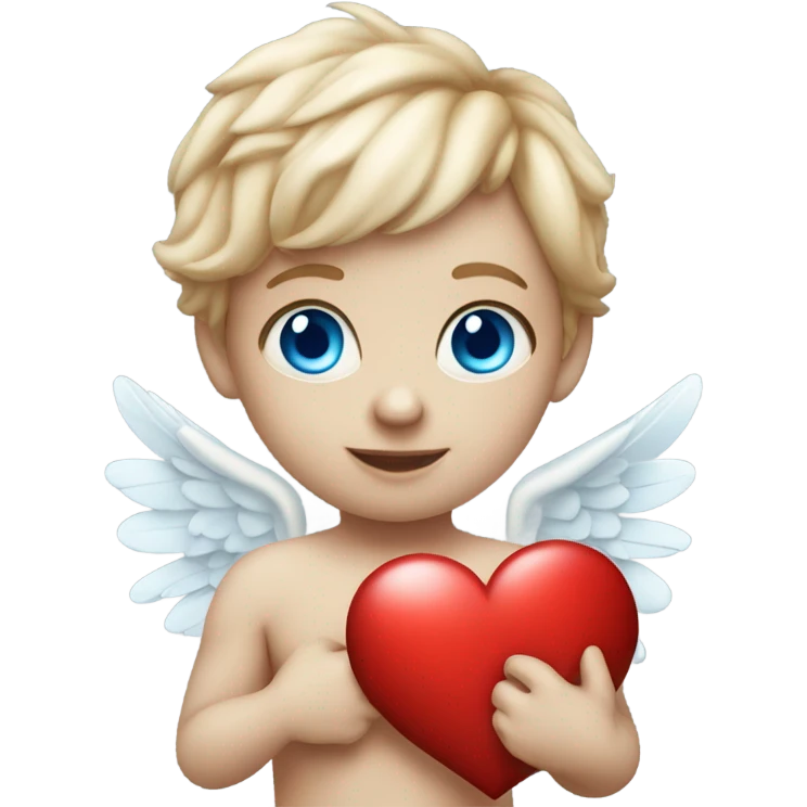 Realistic Photo of flying pale cupid with blue eyes and red heart arrow  emoji