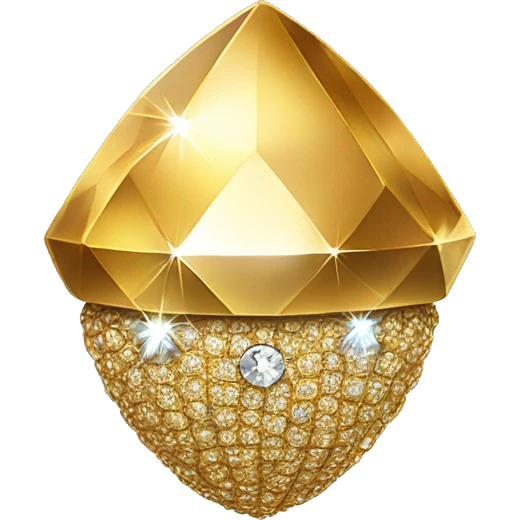 a diamond acorn, sparkling, gold top emoji