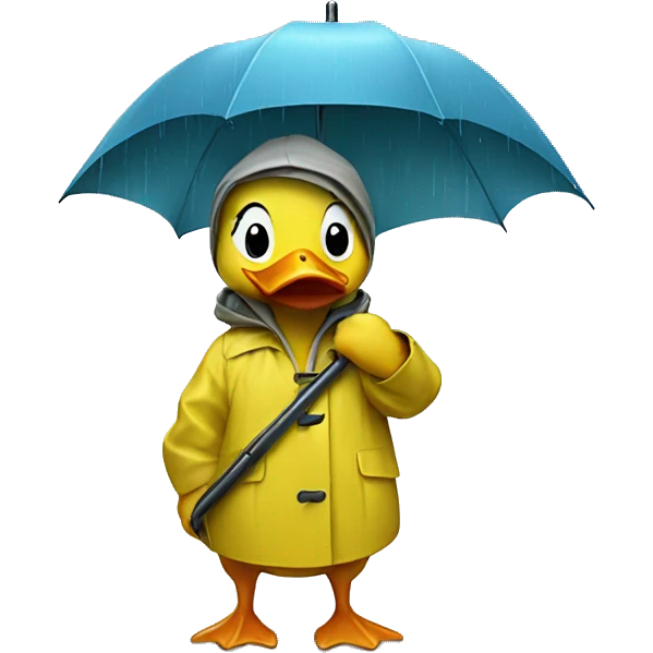 Duck in a raincoat with an umbrella emoji
