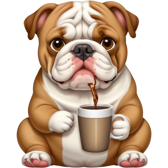 English bulldog waiting and drinking coffee emoji