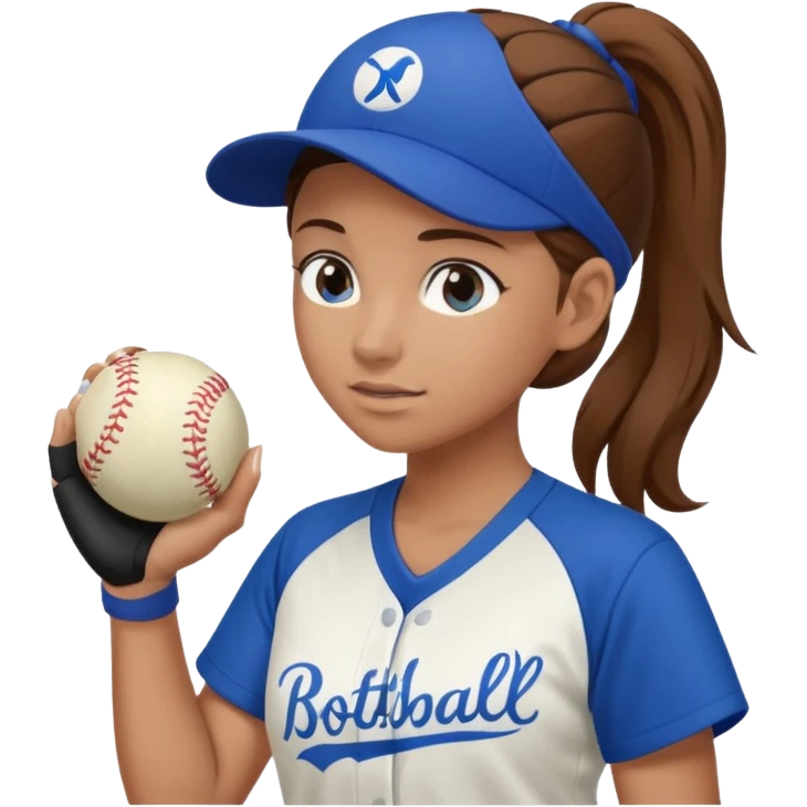 Brown hair pony tail with blue eyes softball pitcher  emoji