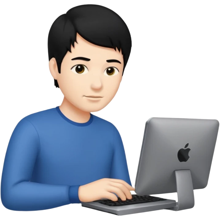 man with black hair using a pc emoji