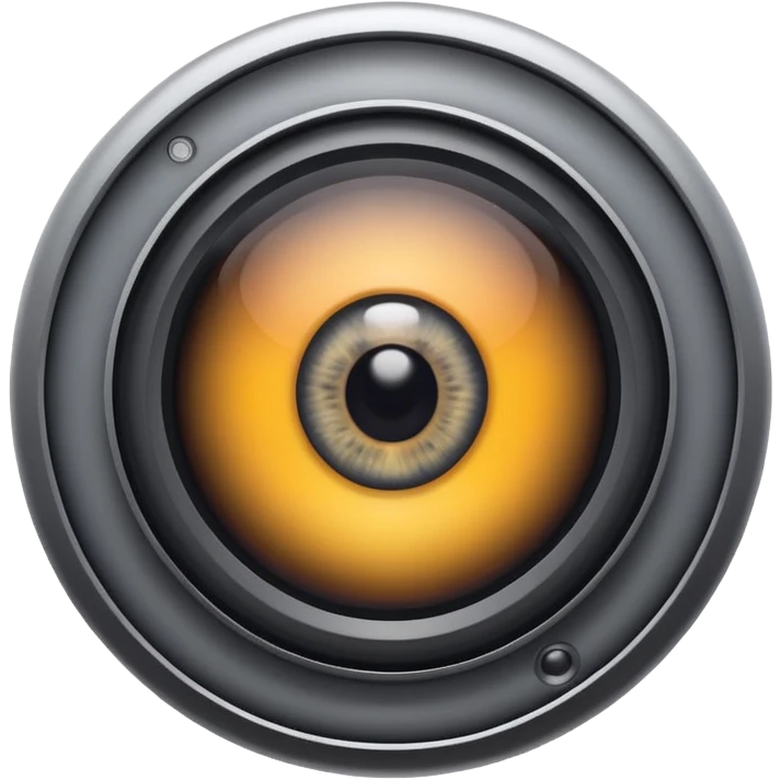 Minimalist emoji-style sticker of a wide camera lens with a human-like eye inside. Gray tones with strong contrast. emoji