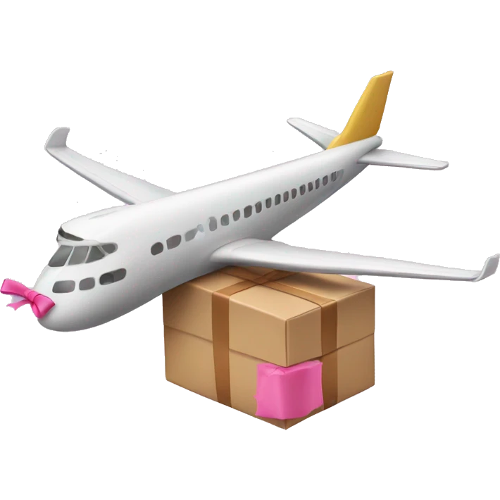 airplane with a parcel with a pink bow  emoji