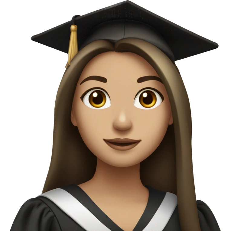 Brunette girl with long voluminous dark brown hair  dark brown eyes with blonde highlights balayage and graduation hat emoji