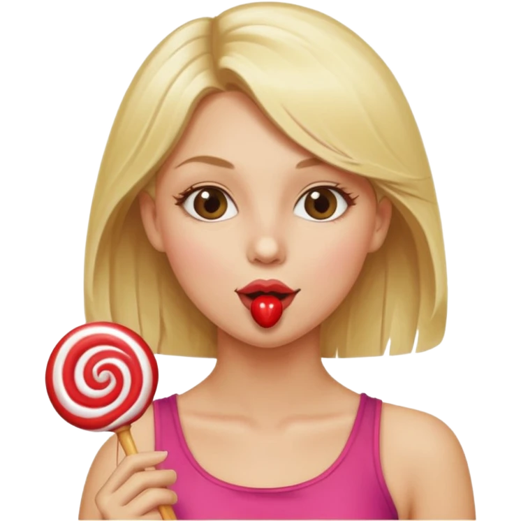 Blonde women with shoulders showing and licking a lollipop emoji