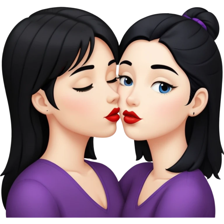 White Lesbians with black hair kissing emoji