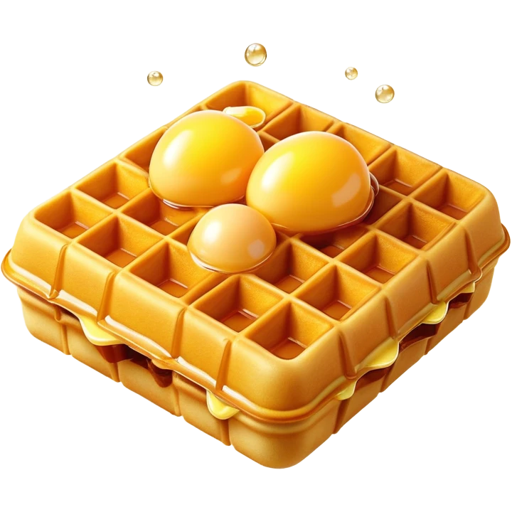 3D rendered hyper-realistic Hong Kong egg waffle with golden brown bubbles, vibrant yellow color, candy-like glossy texture, detailed crispy exterior, soft lighting, fun playful presentation emoji