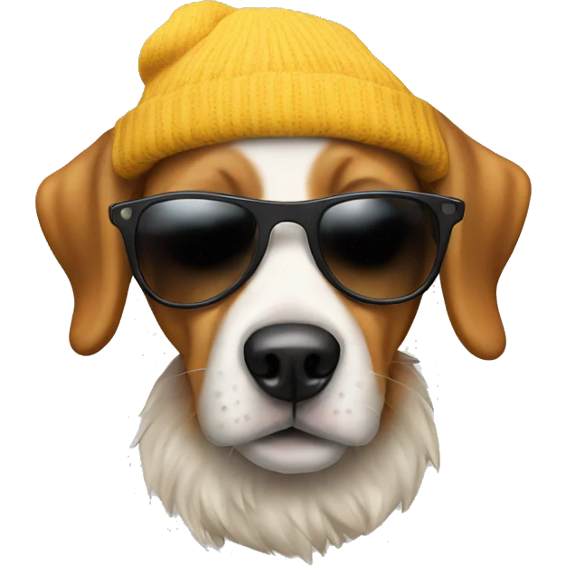 a dog with sun glasses and a beanie  emoji