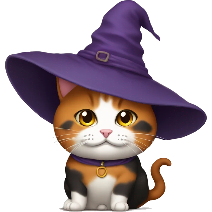 Fat calico cat witch hat emoji