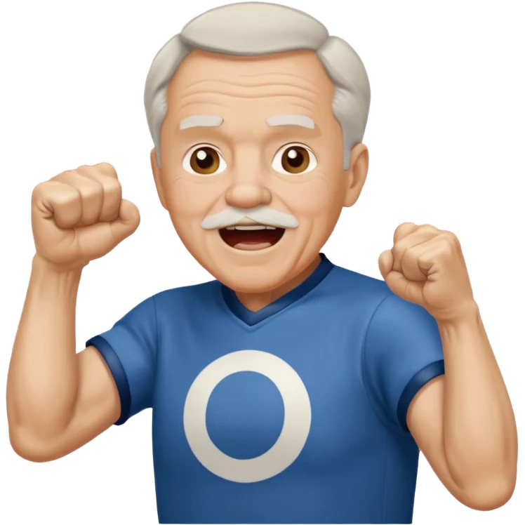 A grandpa in a vintage jersey, pumping his fist and shouting proudly. emoji