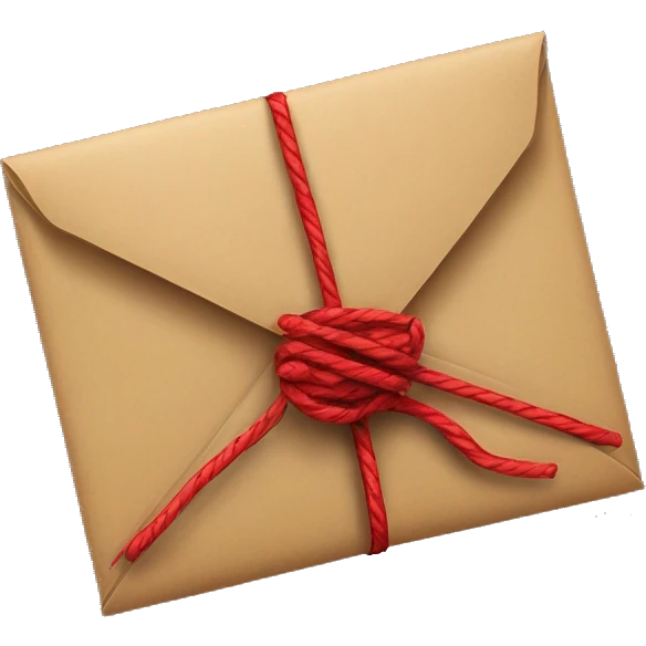 Closed Light brown envelope wrapped in red twine with pine underneath the twine emoji