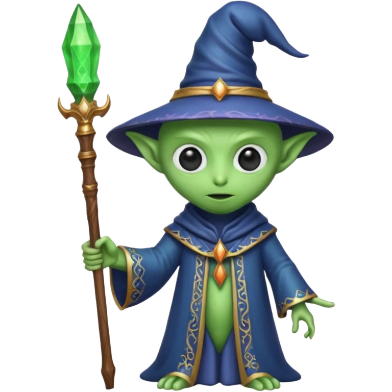 An alien holding a wizard stick emoji