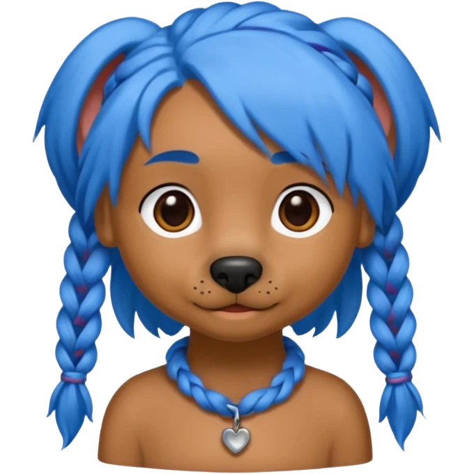 blue haired dog with braids emoji