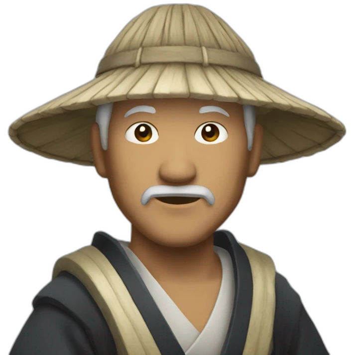 a old guy with a samurai hat+ emoji