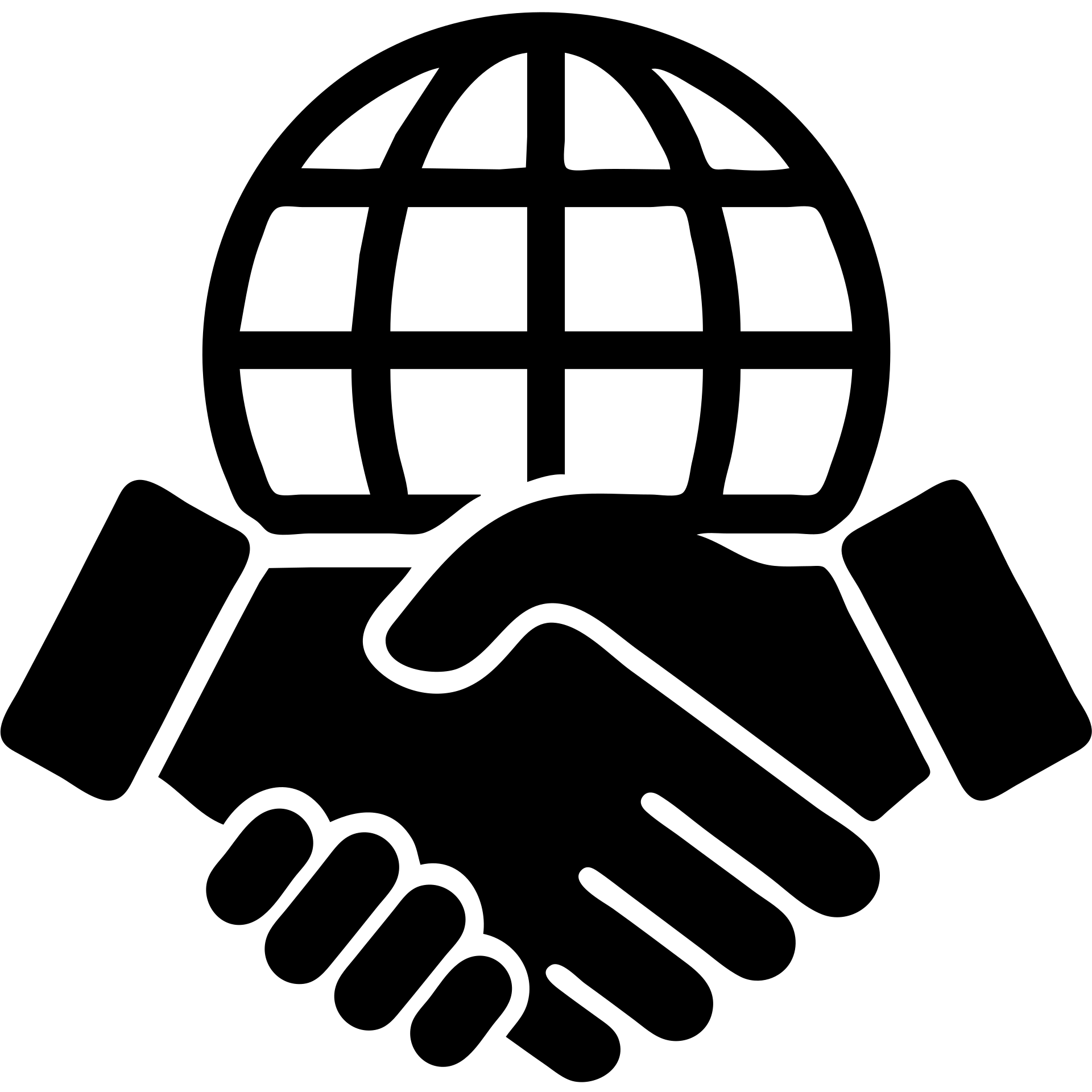 International partners icon, handshake in front of a globe, black filled style, variation 4 emoji