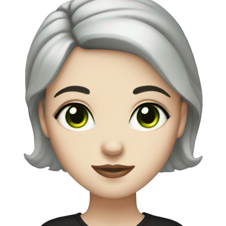 White girl with short black hair blues eyes holding a black cat with green eyes emoji