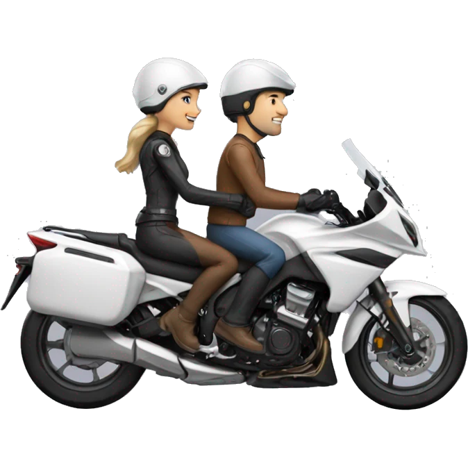 Caucasian man and woman riding on mt-10 motorcycle with helmets   emoji
