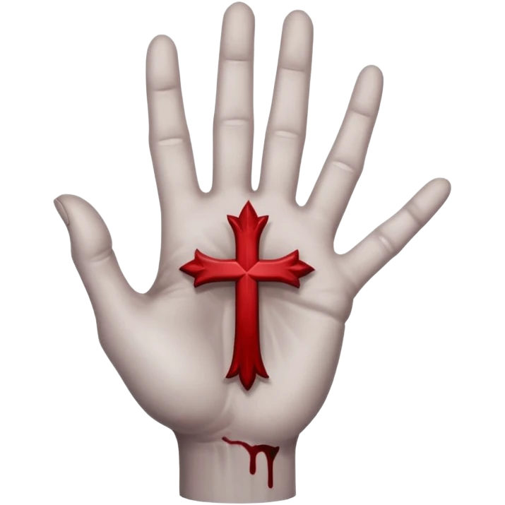 bloody grey hand with upside down satanic cross on the palm  emoji