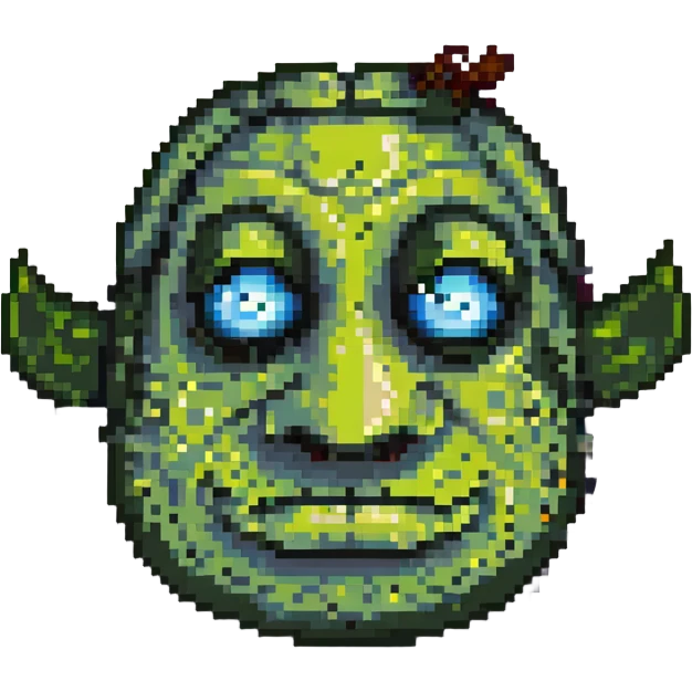 Shrek face close-up in pixel art, big round nose, expressive eyes emoji