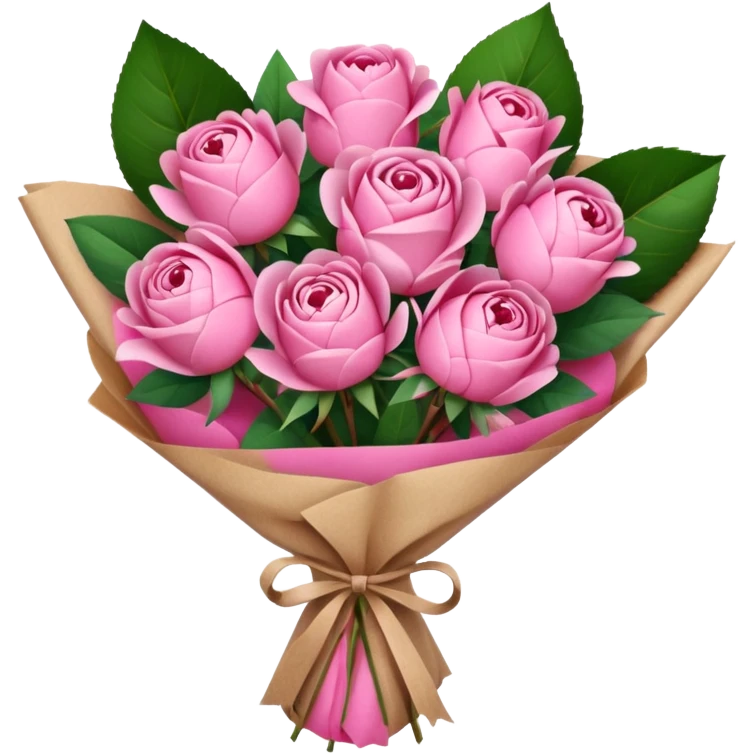 Bouquet of pink flower like rose and peony wrapped in kraft paper emoji