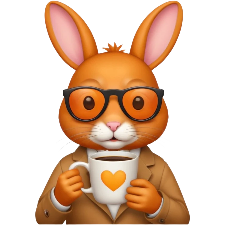 orange rabbit with sunglasses with coffee emoji