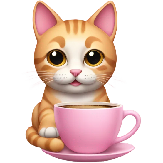 cute pink cat drink cofee emoji