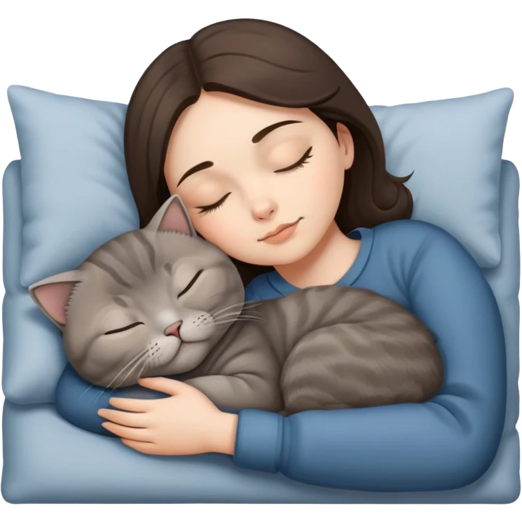 Grey scottish fold cat and brunette woman sleeping  emoji