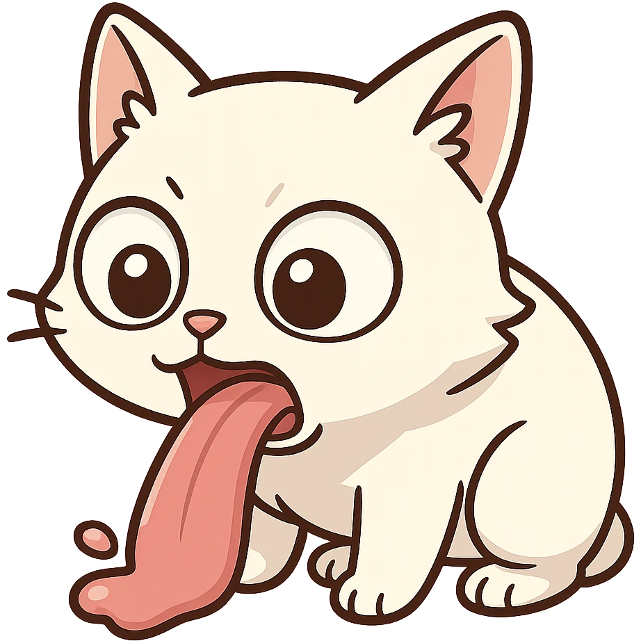 A white cat vomiting with bulging eyes emoji