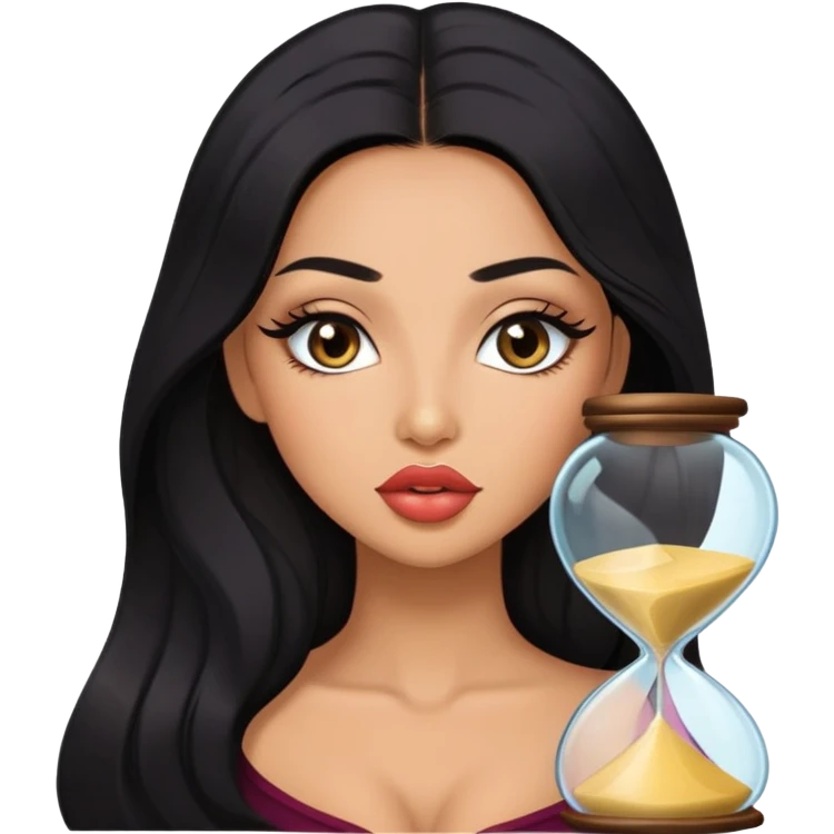 Hot sexy girl names Talia with very long eyelashes, long flowing black hair, big juicy kissable lips, and an hourglass body emoji