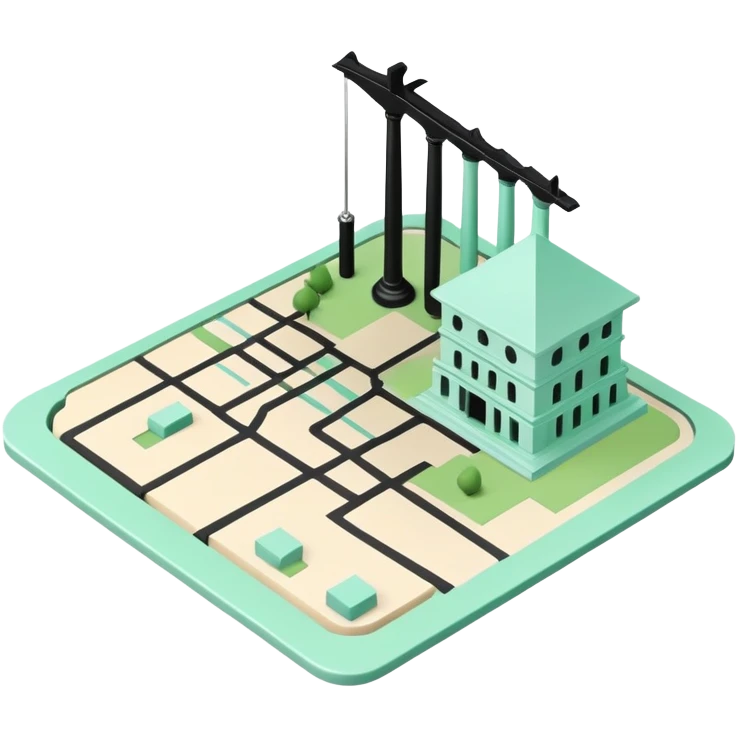 Collectivités Territoriales (Local Authorities), 3D technical icon with black and mint green (#B5F4D3), territorial jurisdiction diagram with administrative boundaries and governance structure emoji