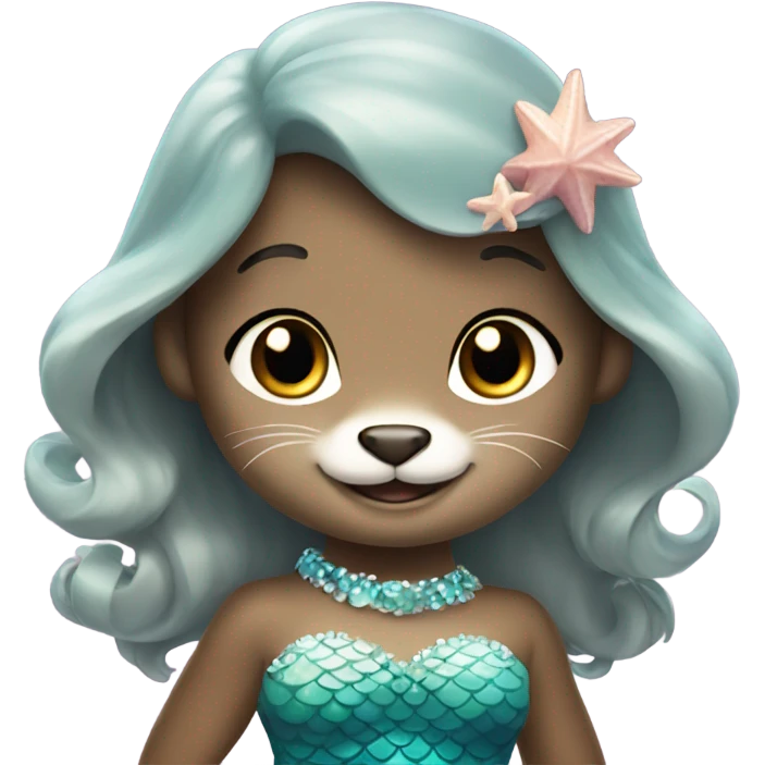 A cute and happy otter face as a mermaid princess. emoji