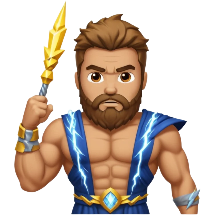 An emoji of the Greek god Zeus. He is a powerful, bearded man with a serious expression, holding a lightning bolt. emoji