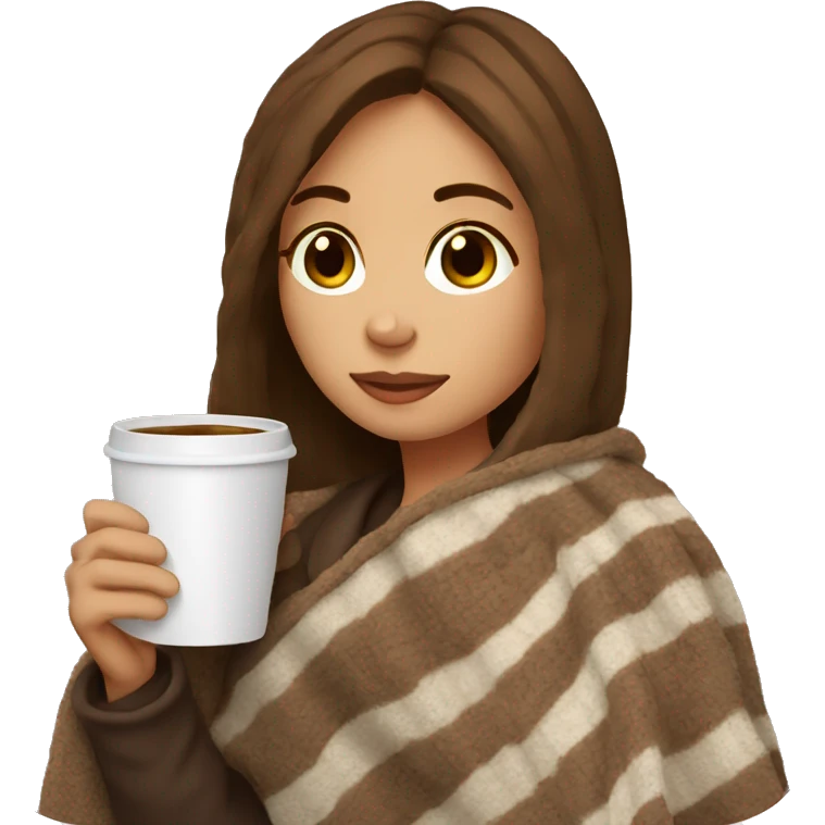 Brown hair Girl drinking coffee, with a cozy blanket emoji